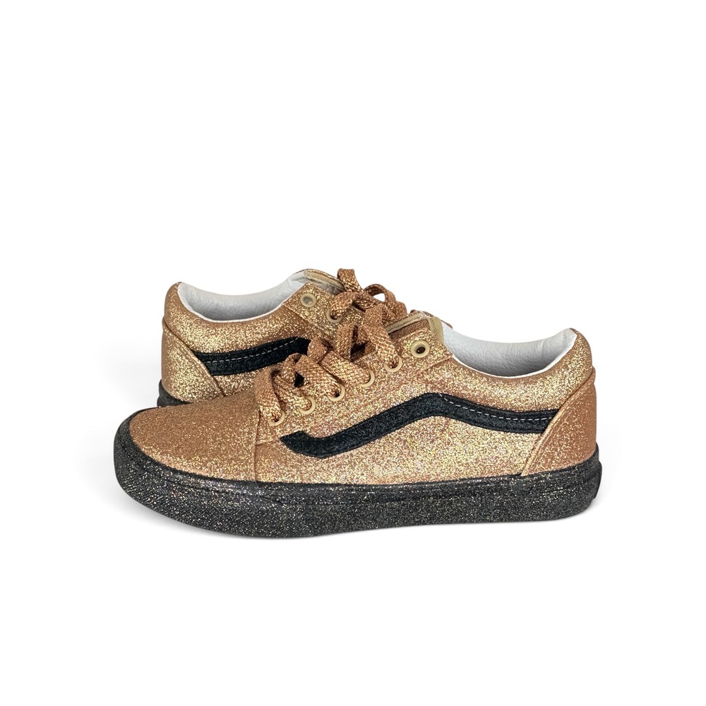 Vans Old Skool Gold Black Glitter Skate Shoes Kids Size 3.0 Low Top Sneakers